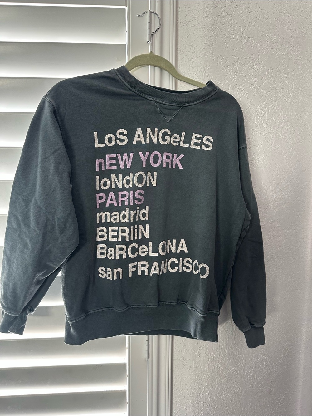 Washed Black Graphic City-List Crewneck Sweater Anine Bing